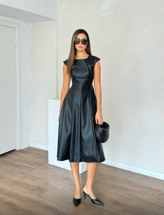 Elizabeth Black Faux Leather Dress