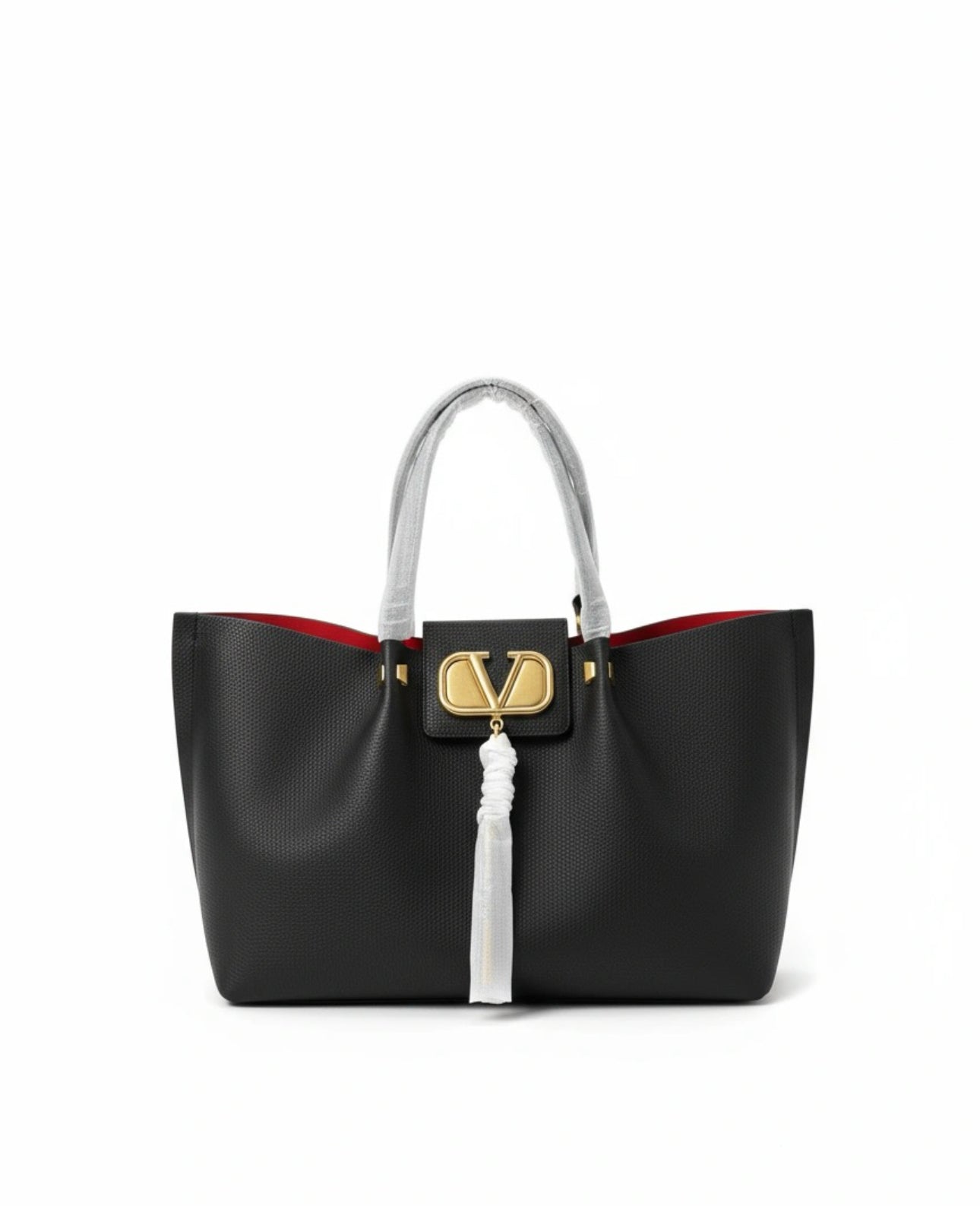 Valentina Black Tote Bag with Red Interior