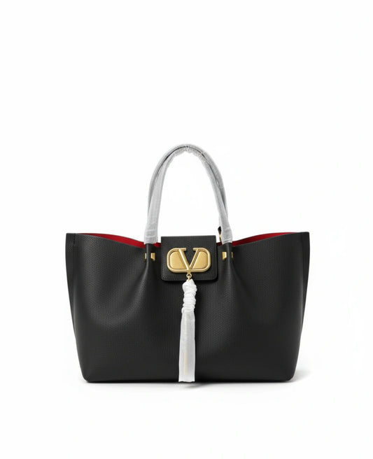 Valentina Black Tote Bag with Red Interior