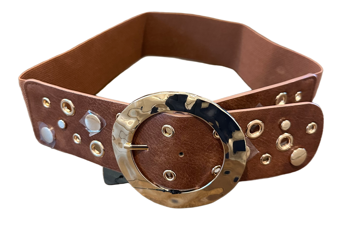 Brown Elastic Belt with Gold Details