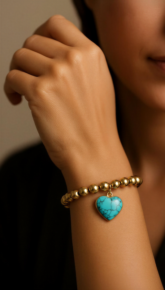 Blue Heart Large Bead Bracelet